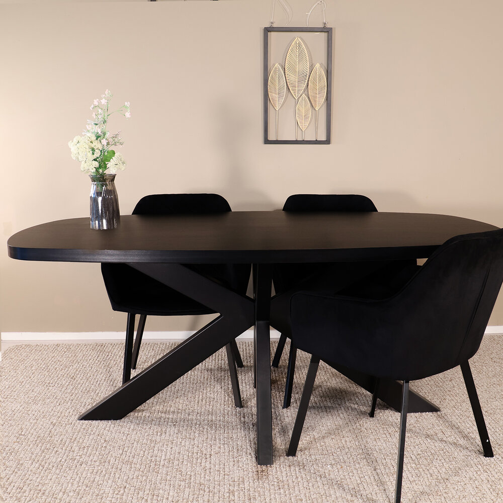 Eettafel Leco deens ovaal 180cm zwart melamine