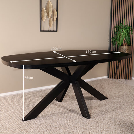 Lizzely Garden & Living Eettafel Leco deens ovaal 180cm zwart melamine