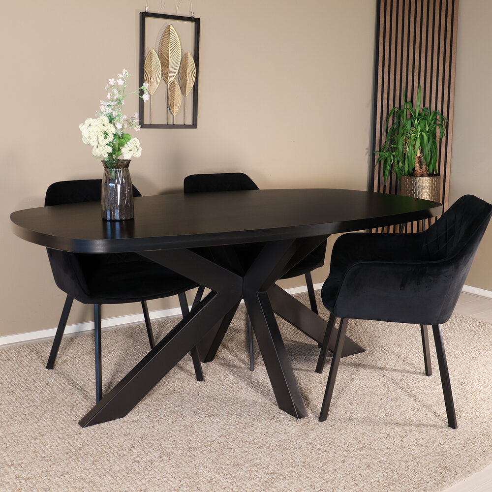 Eettafel Leco deens ovaal 180cm zwart melamine