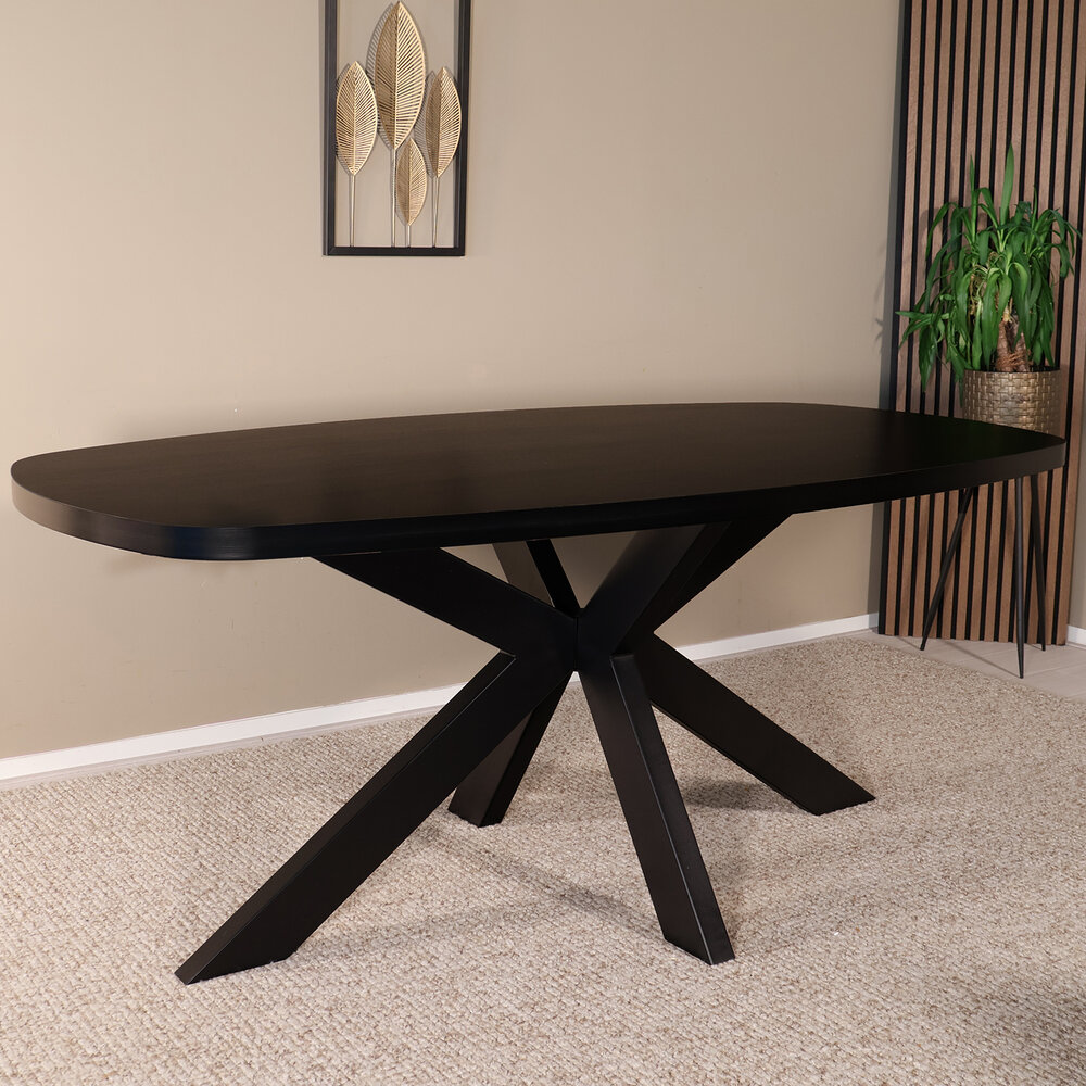 Eettafel Leco deens ovaal 180cm zwart melamine