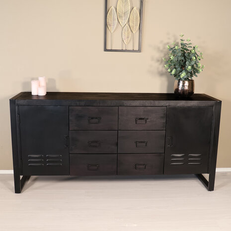 Lizzely Garden & Living 	Dressoir mangohout Jazzy zwart industrieel 180x85cm Lizzely Garden & Living 	Dressoir mangohout Jazzy zwart industrieel 180x85cm