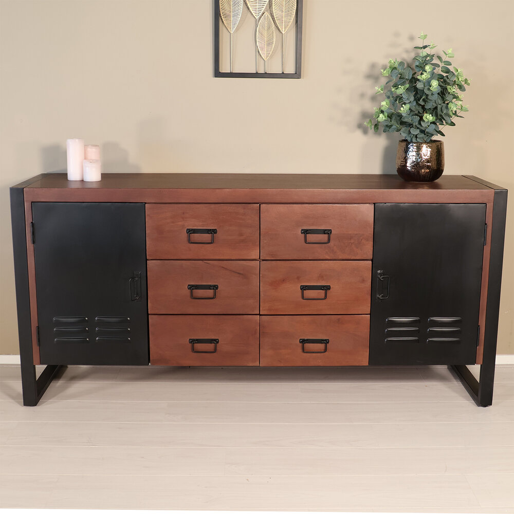 Dressoir mangohout Jazzy walnoot industrieel 180x85cm Dressoir mangohout Jazzy walnoot industrieel 180x85cm