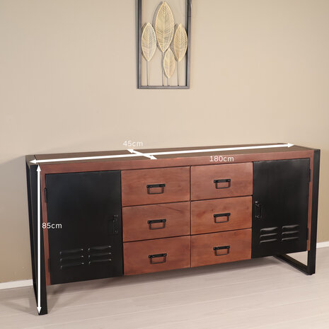 Lizzely Garden & Living 	Dressoir mangohout Jazzy walnoot industrieel 180x85cm Lizzely Garden & Living 	Dressoir mangohout Jazzy walnoot industrieel 180x85cm