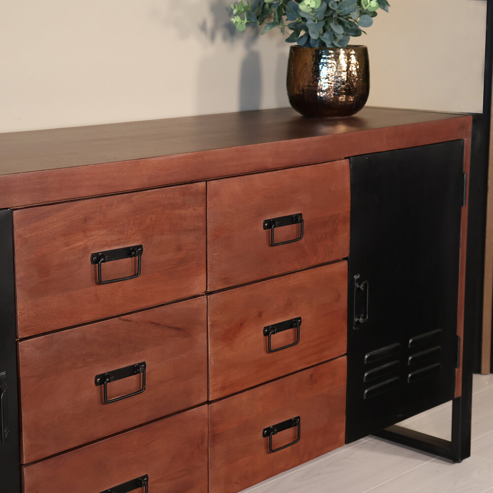 Dressoir mangohout Jazzy walnoot industrieel 180x85cm Dressoir mangohout Jazzy walnoot industrieel 180x85cm