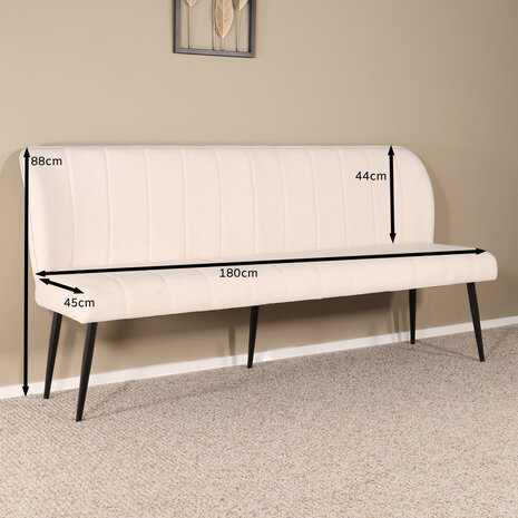 Lizzely Garden & Living Eetkamerbank 180cm Sally velvet creme 3 zits bank Lizzely Garden & Living Eetkamerbank 180cm Sally velvet creme 3 zits bank