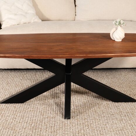 Lizzely Garden & Living Salontafel deens ovaal mangohout 130cm Livy bruin