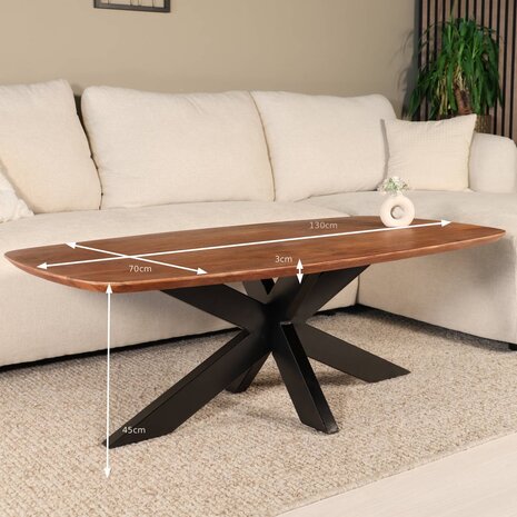 Lizzely Garden & Living Salontafel deens ovaal mangohout 130cm Livy bruin