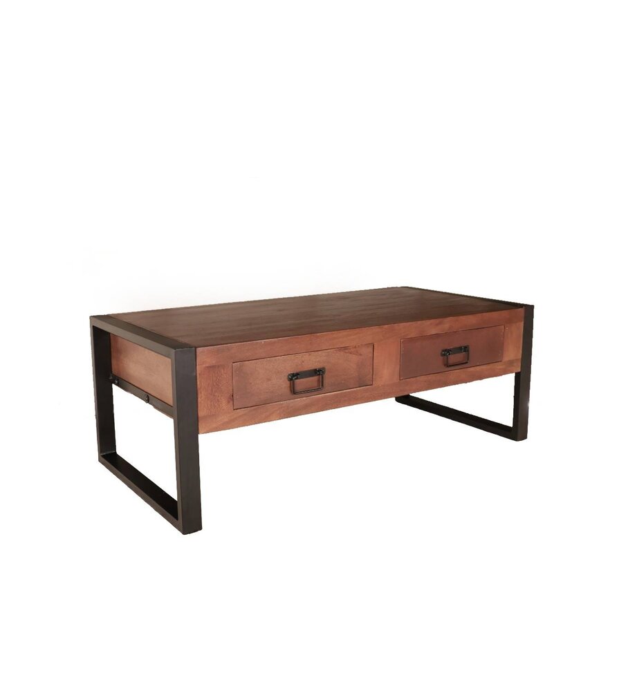 Salontafel rechthoekig met lades walnoot bruin mangohout 120cm Kai Salontafel rechthoekig met lades walnoot bruin mangohout 120cm Kai