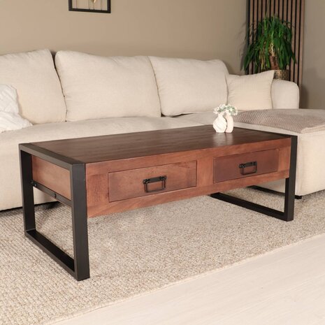 Lizzely Garden & Living Salontafel rechthoekig met lades walnoot bruin mangohout 120cm Kai Lizzely Garden & Living Salontafel rechthoekig met lades walnoot bruin mangohout 120cm Kai