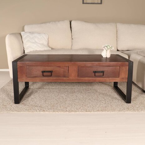 Lizzely Garden & Living Salontafel rechthoekig met lades walnoot bruin mangohout 120cm Kai Lizzely Garden & Living Salontafel rechthoekig met lades walnoot bruin mangohout 120cm Kai