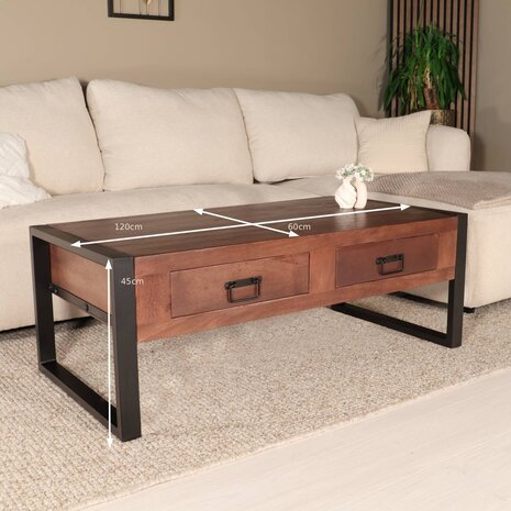 Lizzely Garden & Living Salontafel rechthoekig met lades walnoot bruin mangohout 120cm Kai Lizzely Garden & Living Salontafel rechthoekig met lades walnoot bruin mangohout 120cm Kai