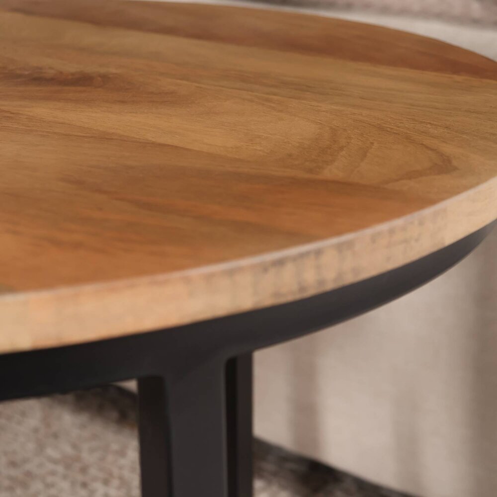 Salontafel rond 3delig lichtbruin mangohout Jaell