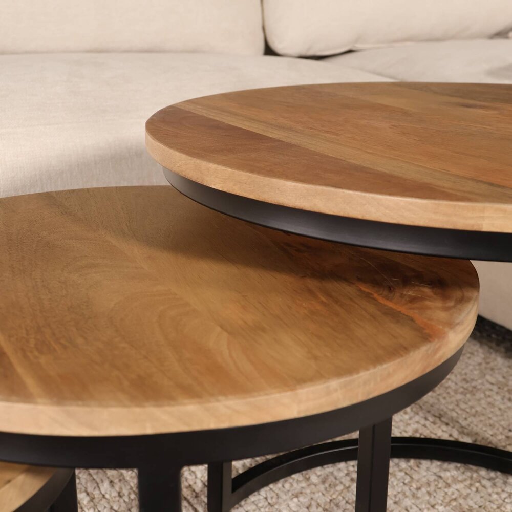 Salontafel rond 3delig lichtbruin mangohout Jaell