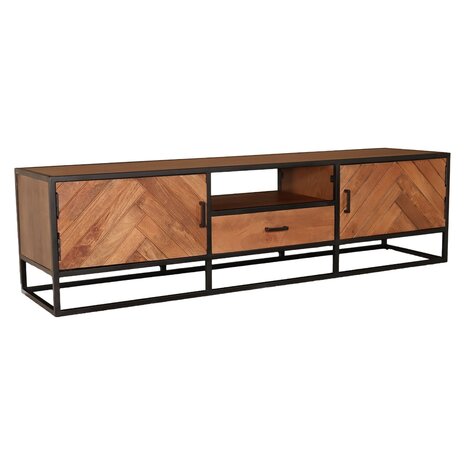 Lizzely Garden & Living TV meubel industrieel Danae bruin visgraat mangohout 165cm Lizzely Garden & Living TV meubel industrieel Danae bruin visgraat mangohout 165cm