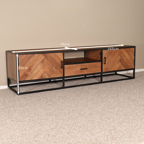 Lizzely Garden & Living TV meubel industrieel Danae bruin visgraat mangohout 165cm Lizzely Garden & Living TV meubel industrieel Danae bruin visgraat mangohout 165cm