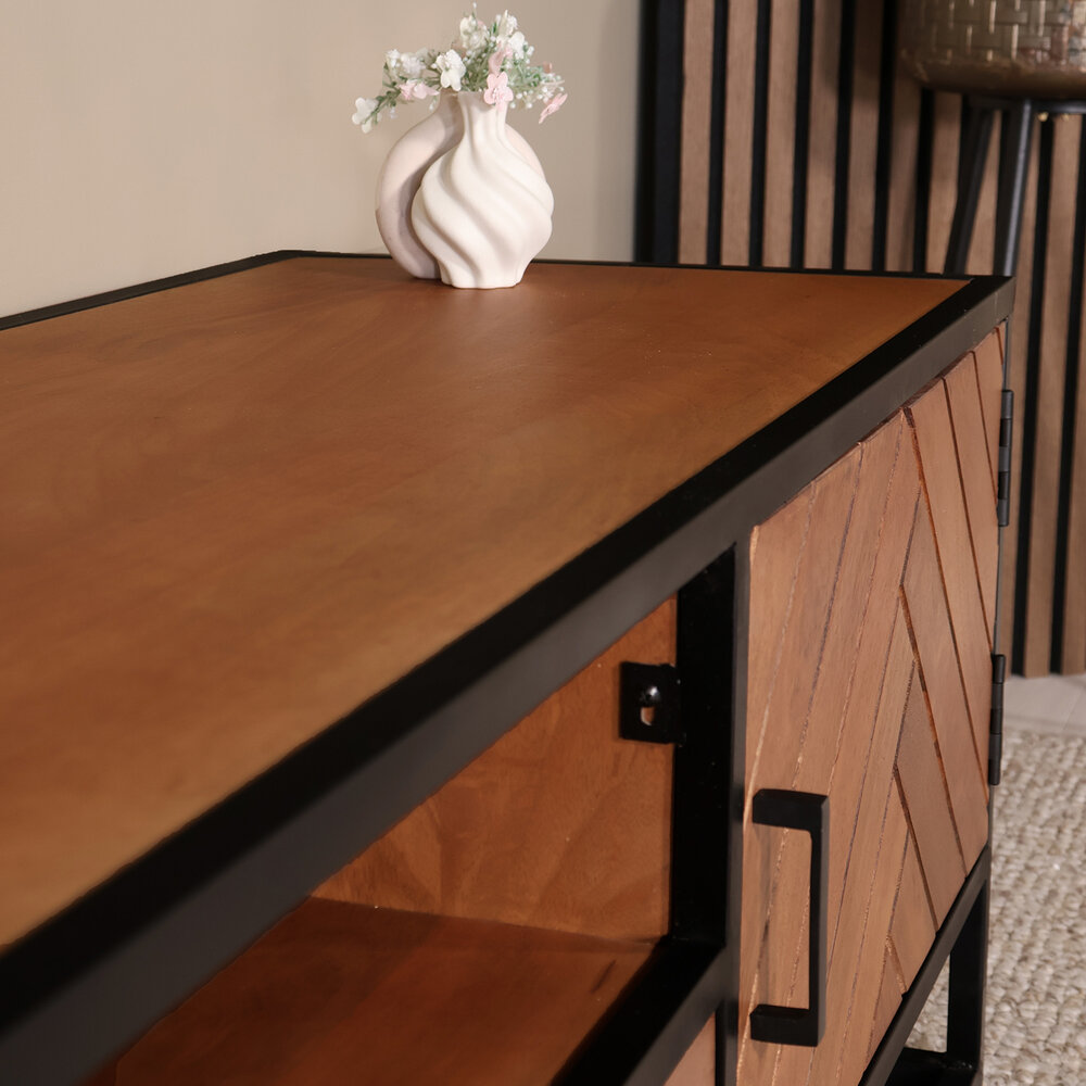 TV meubel industrieel Danae bruin visgraat mangohout 165cm TV meubel industrieel Danae bruin visgraat mangohout 165cm