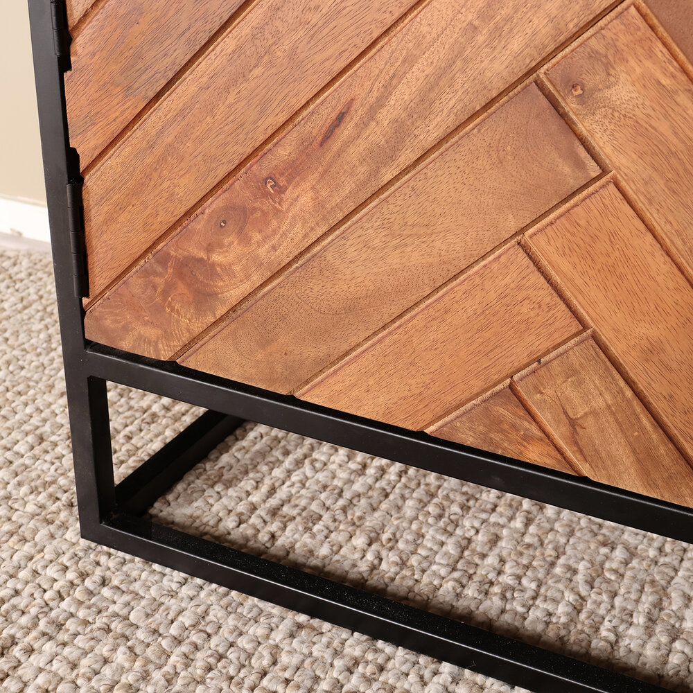 TV meubel industrieel Danae bruin visgraat mangohout 165cm TV meubel industrieel Danae bruin visgraat mangohout 165cm