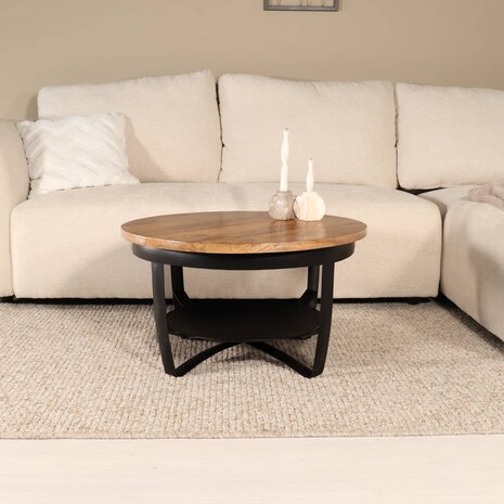 Lizzely Garden & Living Salontafel rond mangohout Tycho bruin 70cm