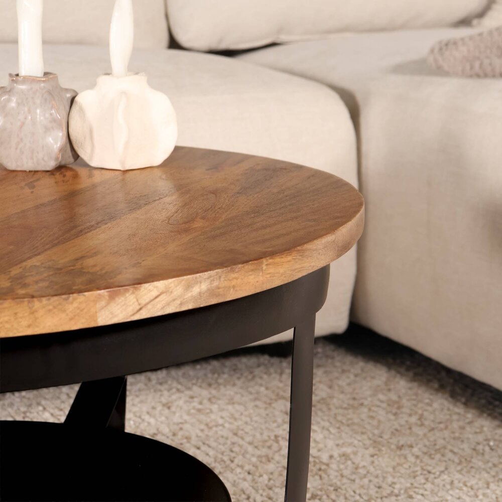 Salontafel rond mangohout Tycho bruin 70cm
