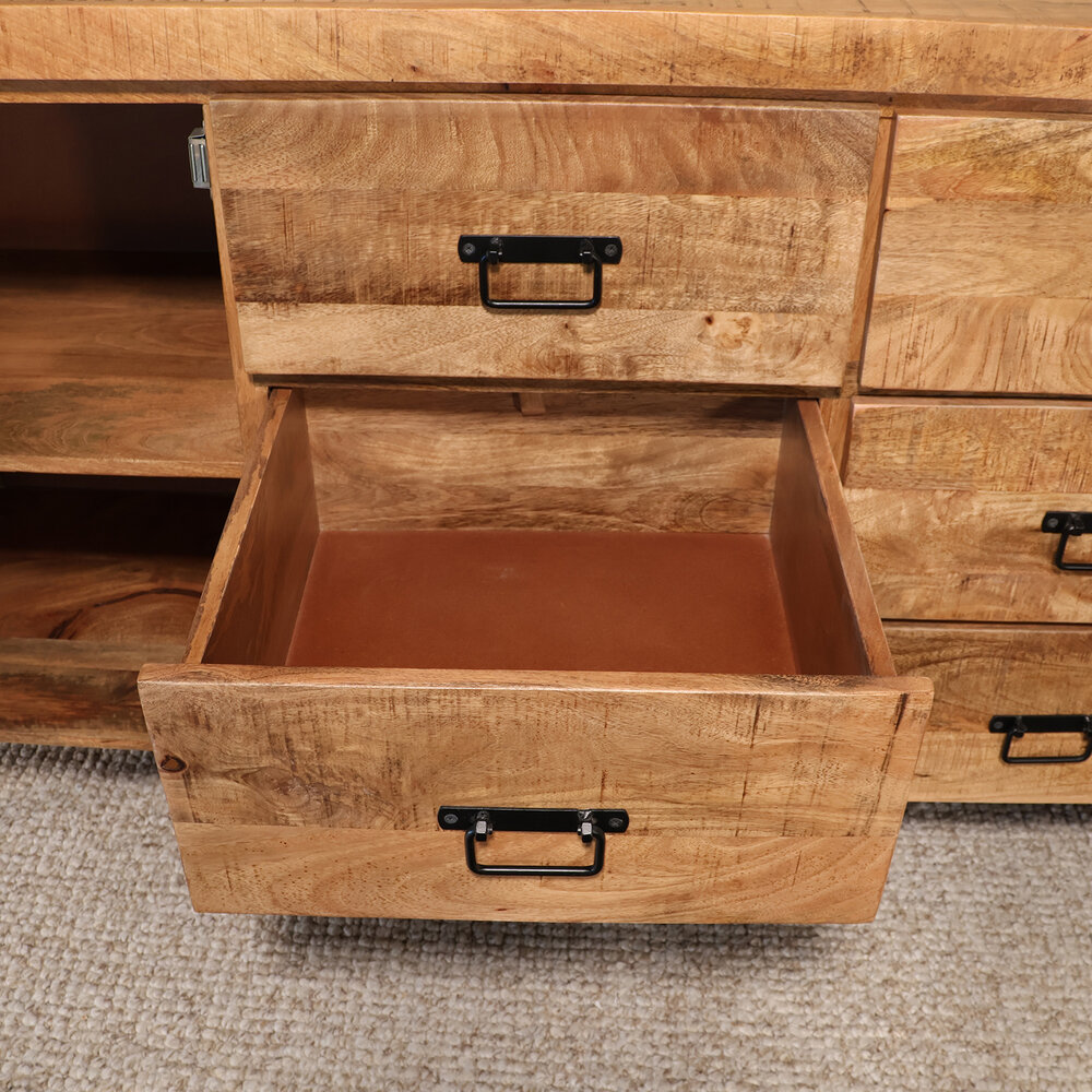 Dressoir mangohout Jazzy bruin zwart ladekast industrieel 200x85cm duurzaam mango kast Dressoir mangohout Jazzy bruin zwart ladekast industrieel 200x85cm duurzaam mango kast