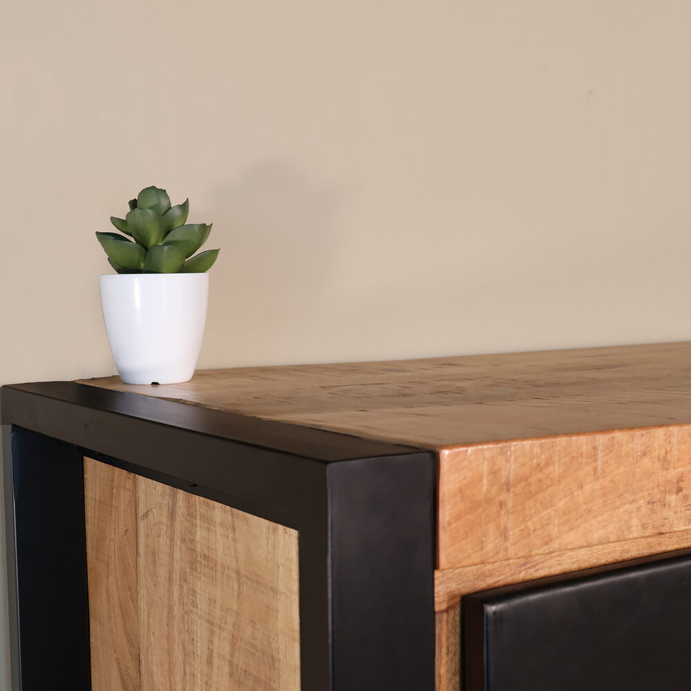 Dressoir mangohout Jazzy bruin zwart ladekast industrieel 200x85cm duurzaam mango kast Dressoir mangohout Jazzy bruin zwart ladekast industrieel 200x85cm duurzaam mango kast
