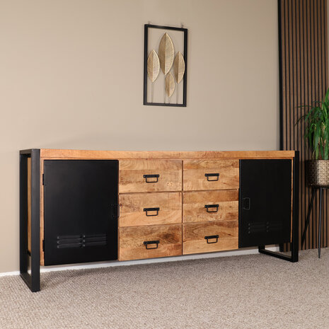 Lizzely Garden & Living Dressoir mangohout Jazzy bruin zwart ladekast industrieel 200x85cm duurzaam mango kast Lizzely Garden & Living Dressoir mangohout Jazzy bruin zwart ladekast industrieel 200x85cm duurzaam mango kast