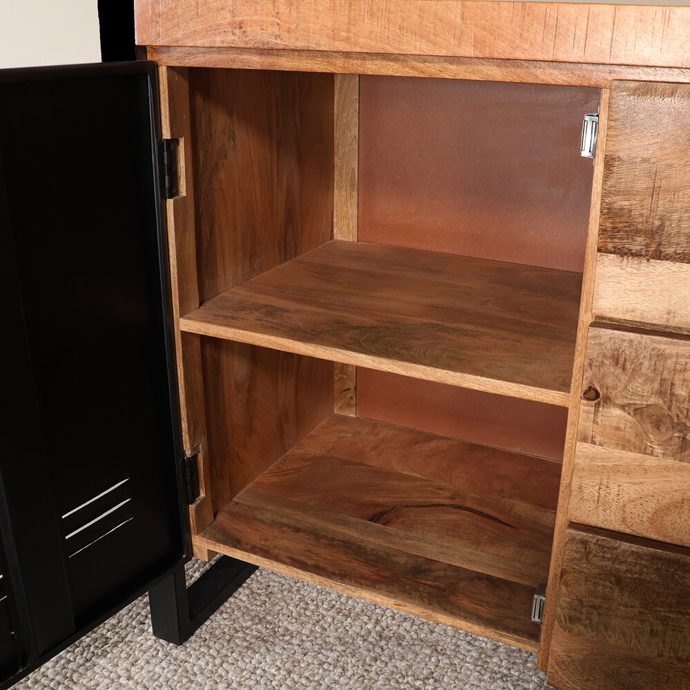 Dressoir mangohout Jazzy bruin zwart ladekast industrieel 200x85cm duurzaam mango kast Dressoir mangohout Jazzy bruin zwart ladekast industrieel 200x85cm duurzaam mango kast