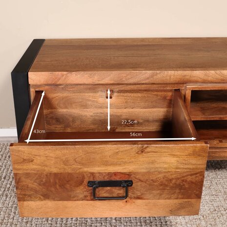 Lizzely Garden & Living TV meubel industrieel Avelyn bruin mangohout 180cm lengte Lizzely Garden & Living TV meubel industrieel Avelyn bruin mangohout 180cm lengte