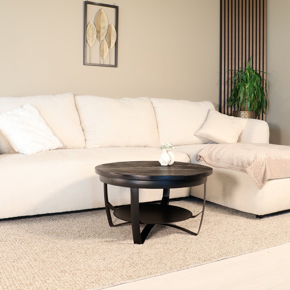 Salontafel rond mangohout Tycho zwart 70cm Salontafel rond mangohout Tycho zwart 70cm