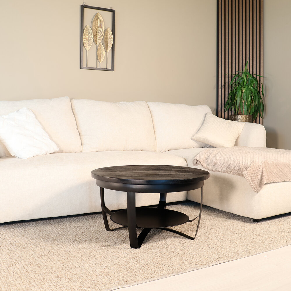 Salontafel rond mangohout Tycho zwart 70cm Salontafel rond mangohout Tycho zwart 70cm