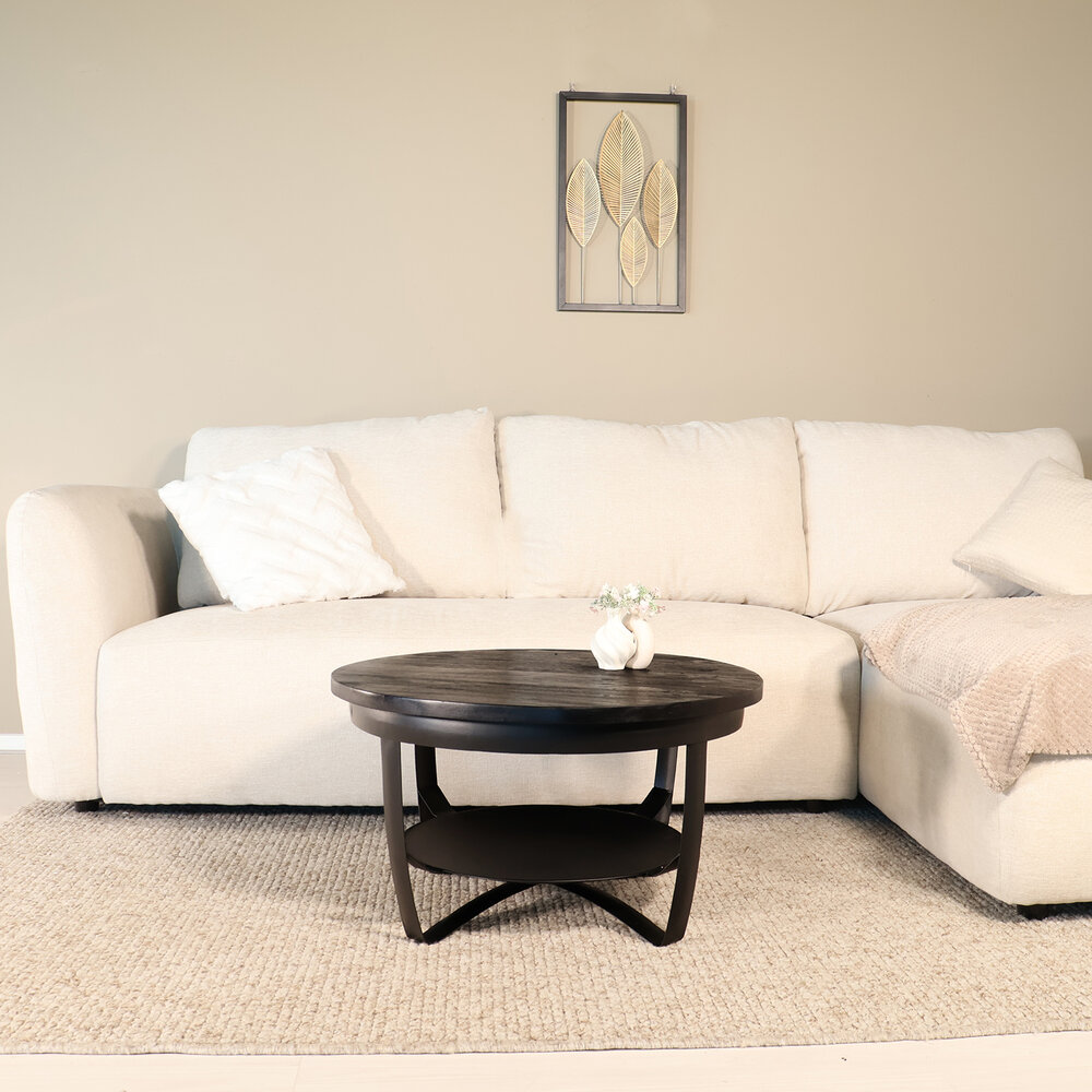 Salontafel rond mangohout Tycho zwart 70cm Salontafel rond mangohout Tycho zwart 70cm