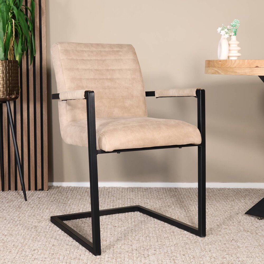 Eetkamerstoel met armleuning zand microvezel Noor