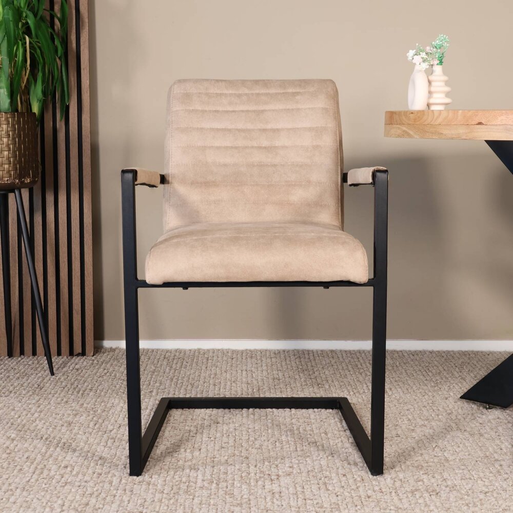 Eetkamerstoel met armleuning zand microvezel Noor