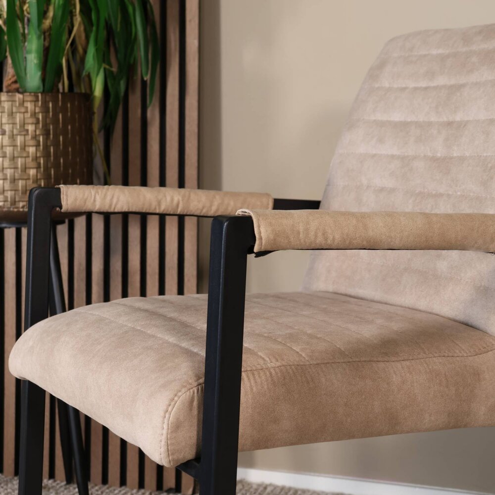 Eetkamerstoel met armleuning zand microvezel Noor