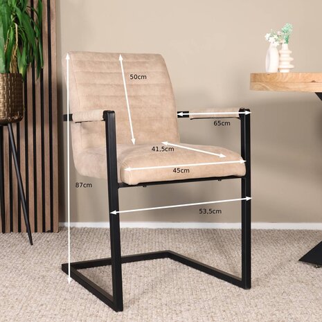 Lizzely Garden & Living Eetkamerstoel met armleuning zand microvezel Noor