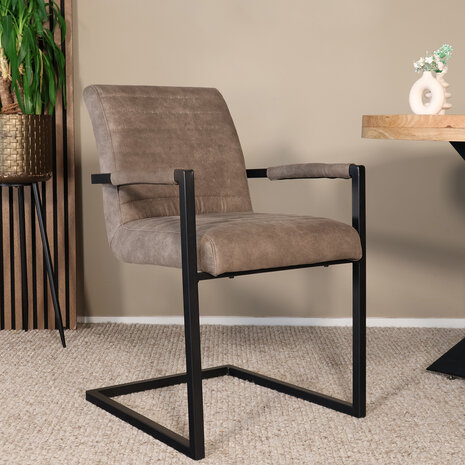 Lizzely Garden & Living Eetkamerstoel met armleuning grijs microvezel Noor