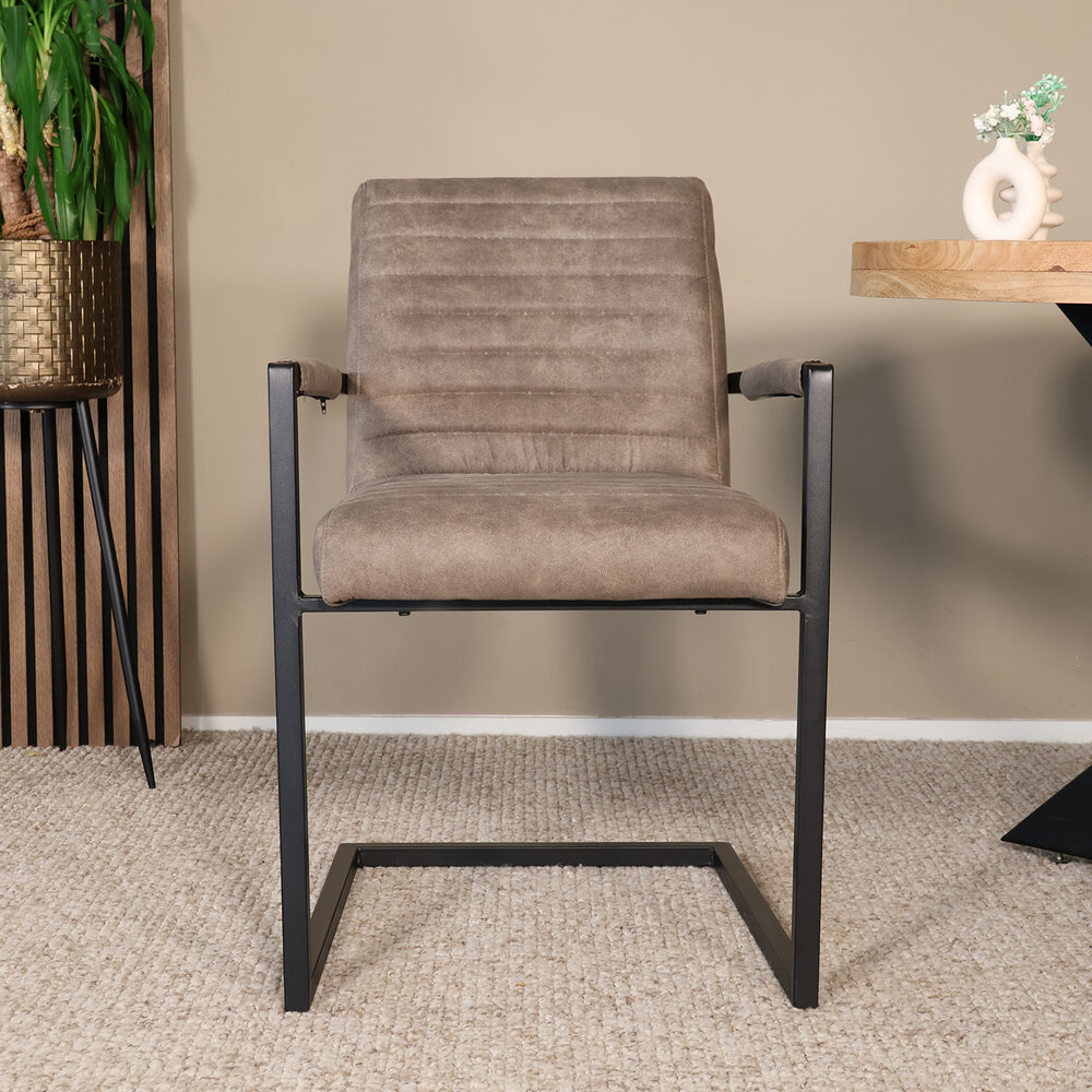 Eetkamerstoel met armleuning grijs microvezel Noor