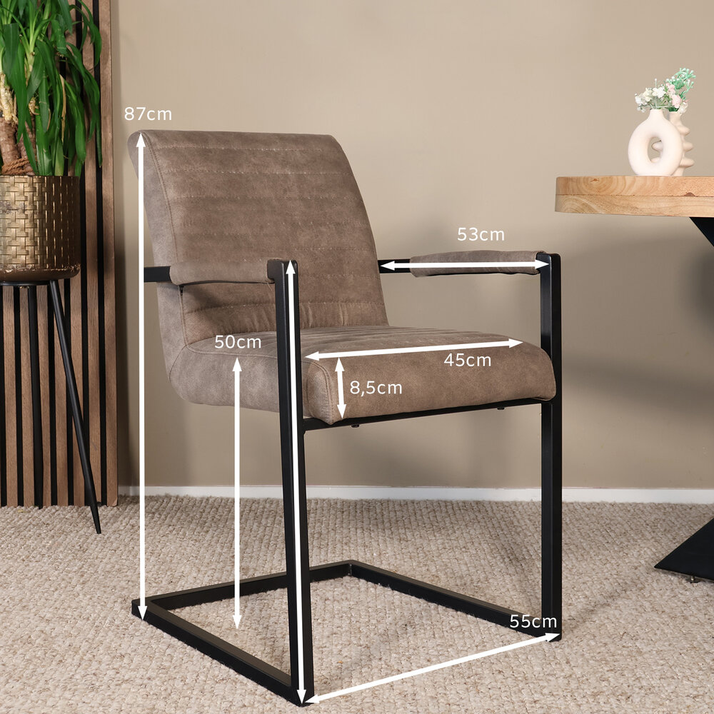 Eetkamerstoel met armleuning grijs microvezel Noor