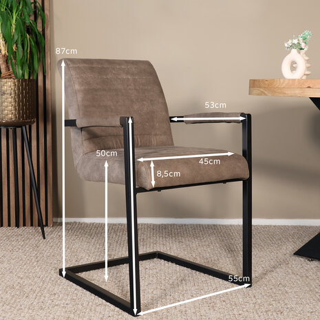 Lizzely Garden & Living Eetkamerstoel met armleuning grijs microvezel Noor