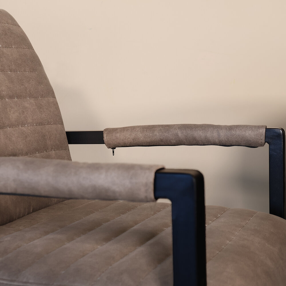 Eetkamerstoel met armleuning grijs microvezel Noor