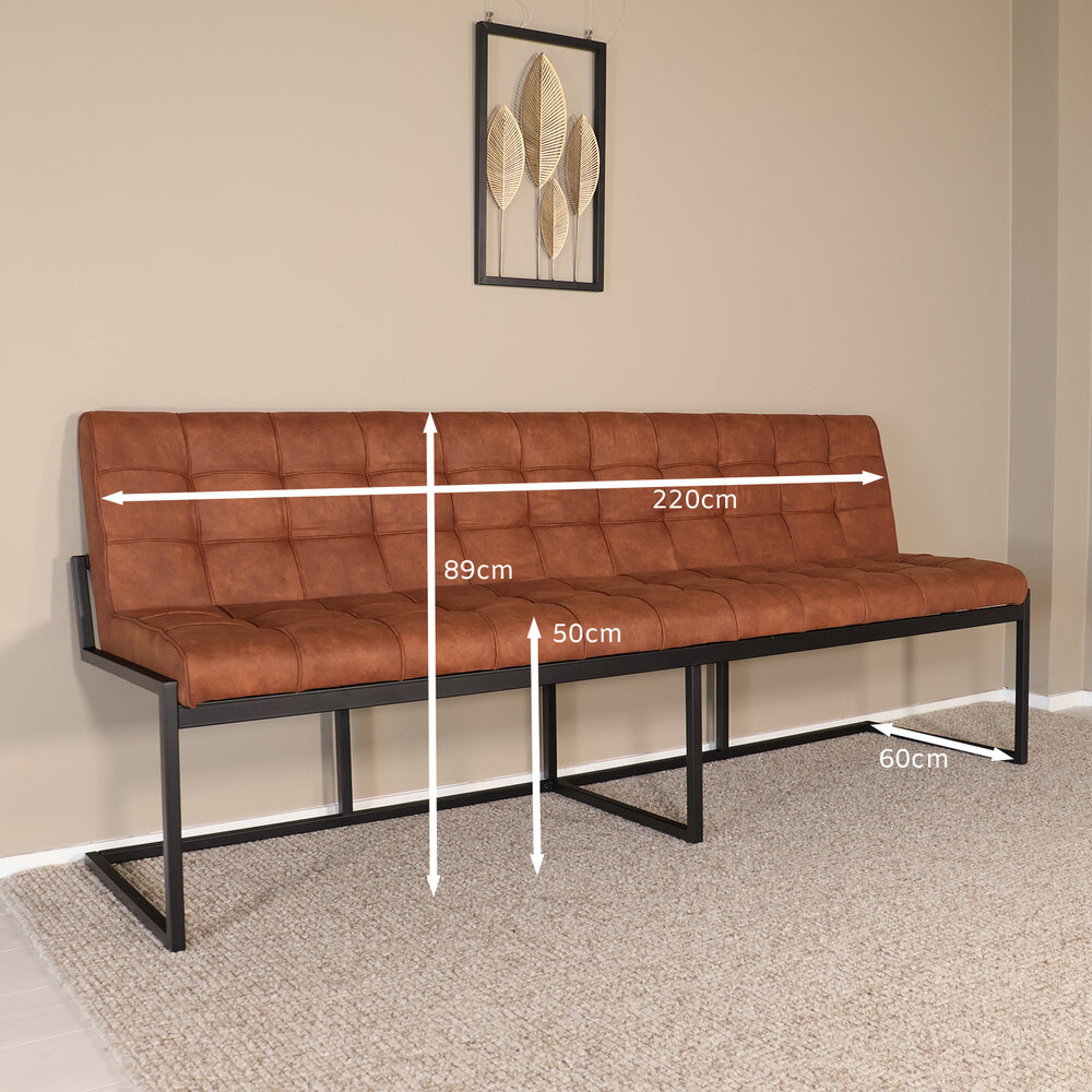Eetkamerbank Vito 220cm cognac microvezel eetbank Eetkamerbank Vito 220cm cognac microvezel eetbank