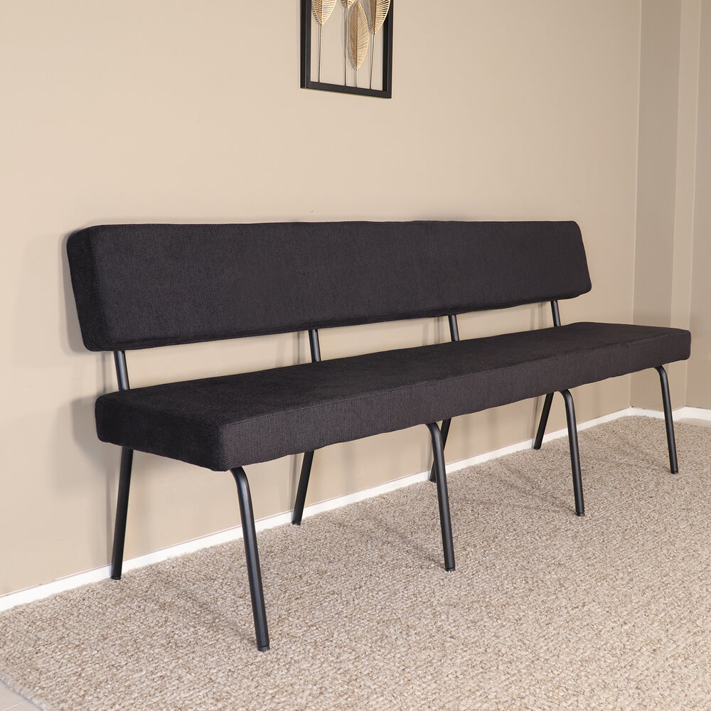 Eetkamerbank Wendy 200cm zwart stof eetbank Eetkamerbank Wendy 200cm zwart stof eetbank