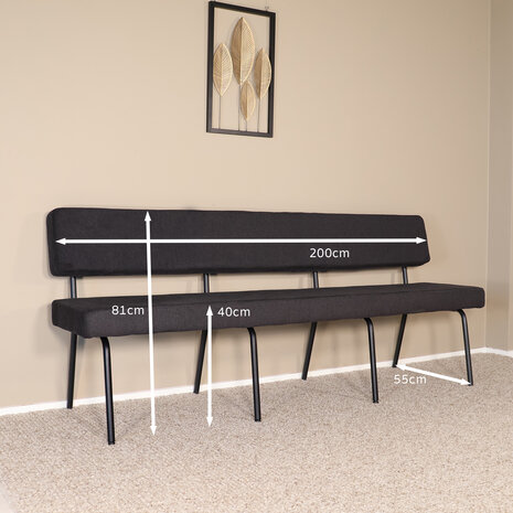 Lizzely Garden & Living Eetkamerbank Wendy 200cm zwart stof eetbank Lizzely Garden & Living Eetkamerbank Wendy 200cm zwart stof eetbank