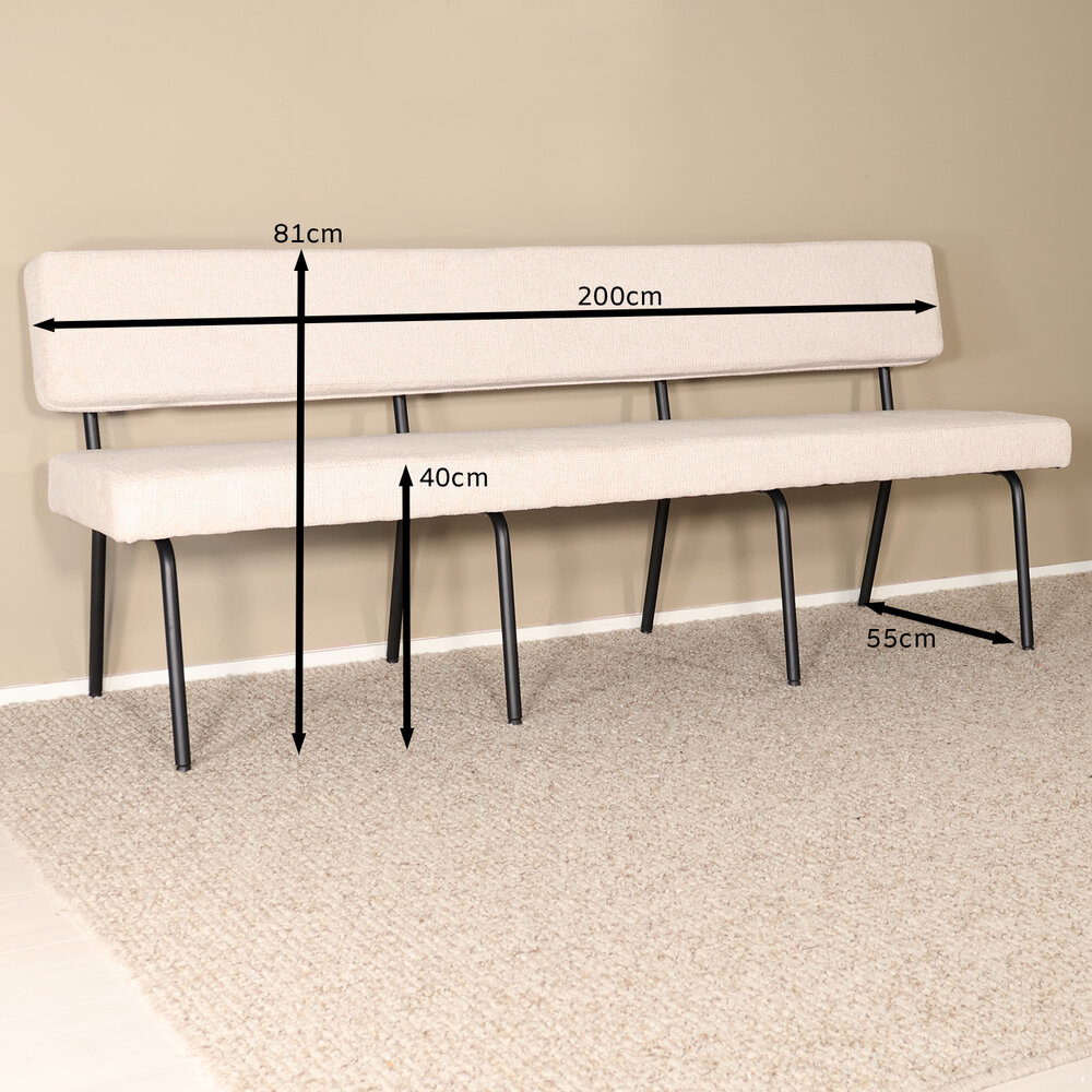 Eetkamerbank Wendy 200cm zand stof eetbank Eetkamerbank Wendy 200cm zand stof eetbank