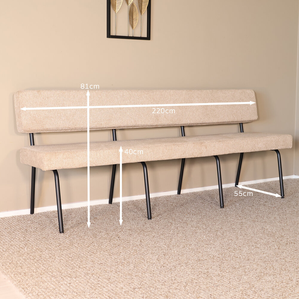 Eetkamerbank Wendy 200cm beige stof eetbank Eetkamerbank Wendy 200cm beige stof eetbank