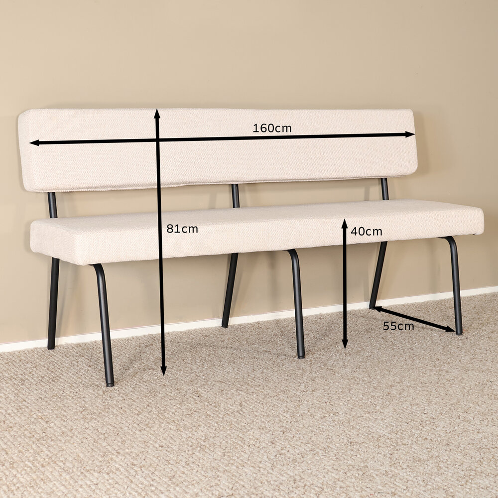 Eetkamerbank Wendy 160cm zand stof eetbank Eetkamerbank Wendy 160cm zand stof eetbank