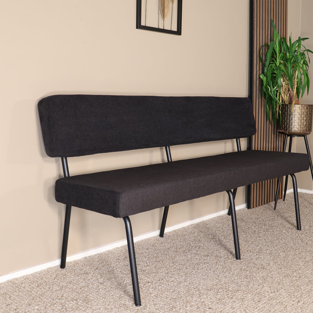 Eetkamerbank Wendy 160cm zwart stof eetbank Eetkamerbank Wendy 160cm zwart stof eetbank