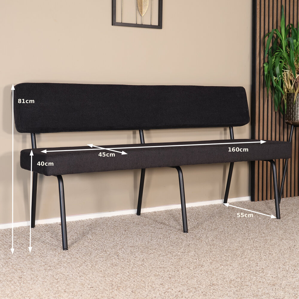 Eetkamerbank Wendy 160cm zwart stof eetbank Eetkamerbank Wendy 160cm zwart stof eetbank