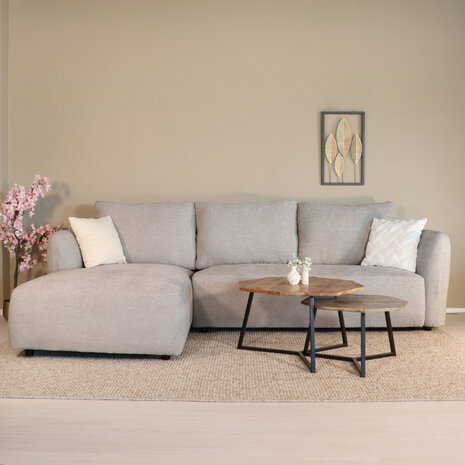 Lizzely Garden & Living Hoekbank Hudson 280cm chenille grijs links