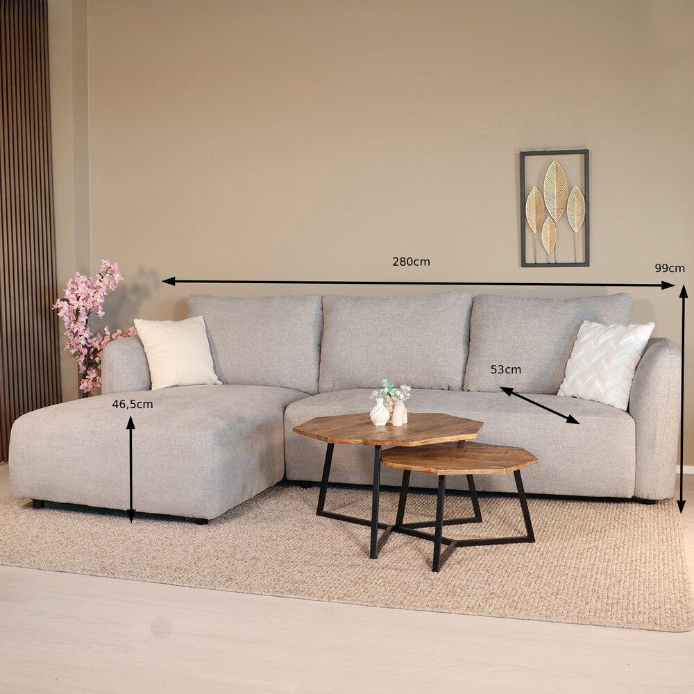 Hoekbank Hudson 280cm chenille grijs links